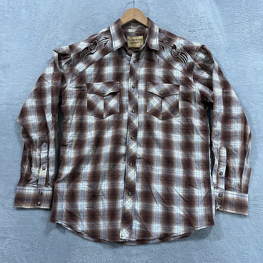 Cowboy Legend Shirt Mens XL Pearl Snap‎ Long Sleeve Mens Western Embroidered
